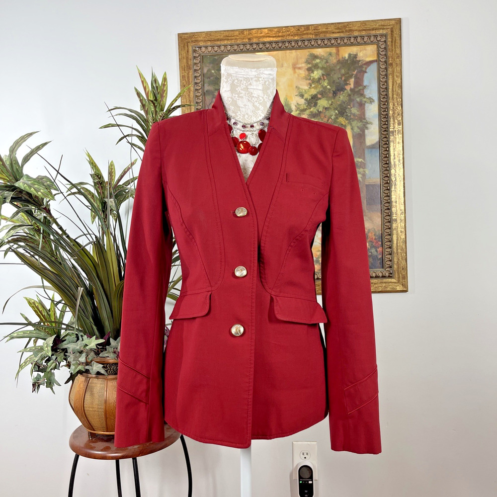 Delta Womens Blazer Size 0 Red Wool Blend Military Gold Button Tailored Jacket